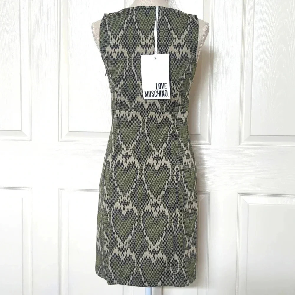 Love Moschino Heart Print Snake Print Sheath Dress Women's Mini Designer Size 4 - Picture 4 of 5